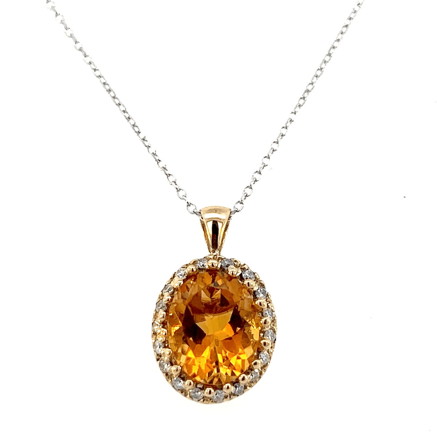 Elegant Citrine Pendant Necklace – 5.70 CT Citrine with Diamonds in 14K Yellow Gold