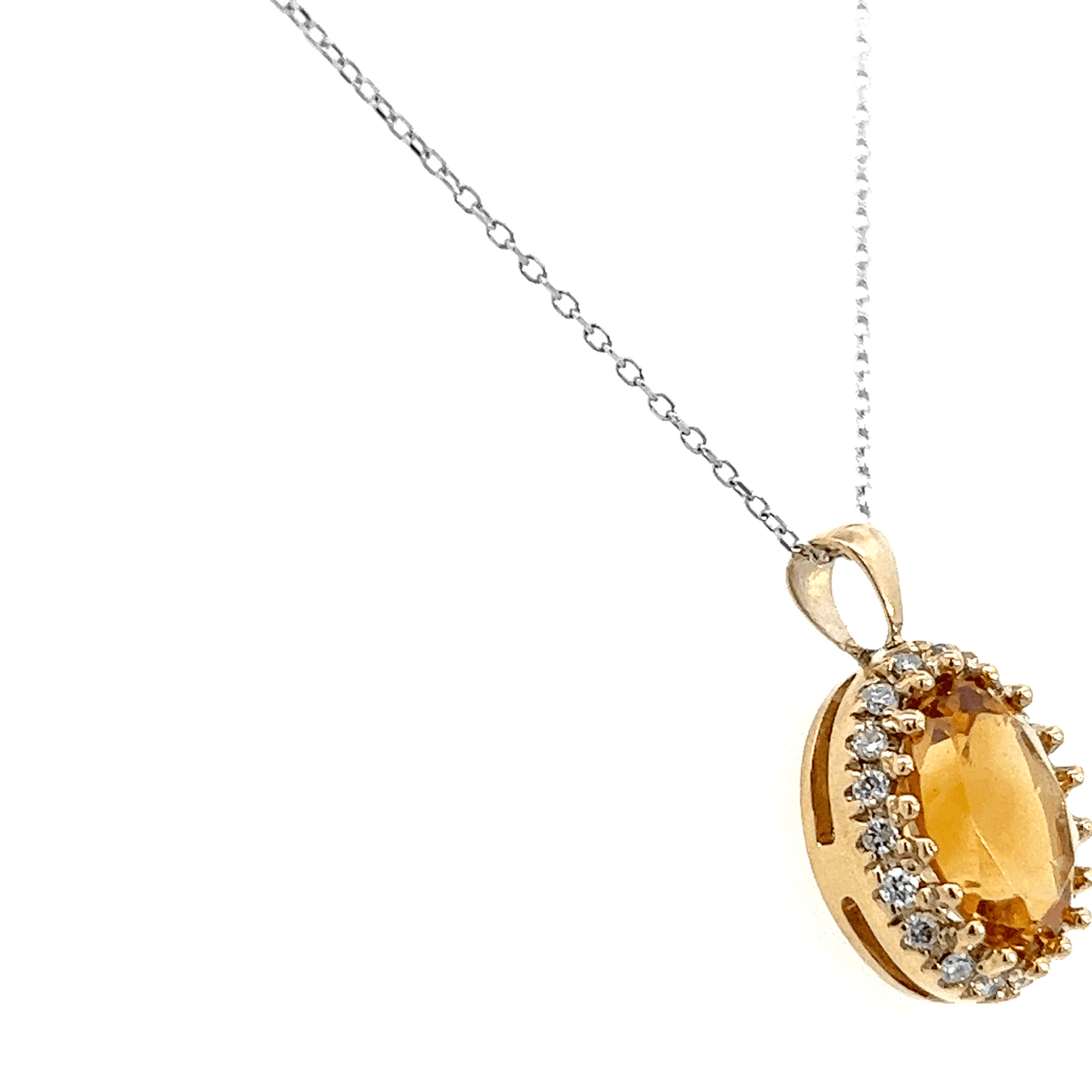 Elegant Citrine Pendant Necklace – 5.70 CT Citrine with Diamonds in 14K Yellow Gold