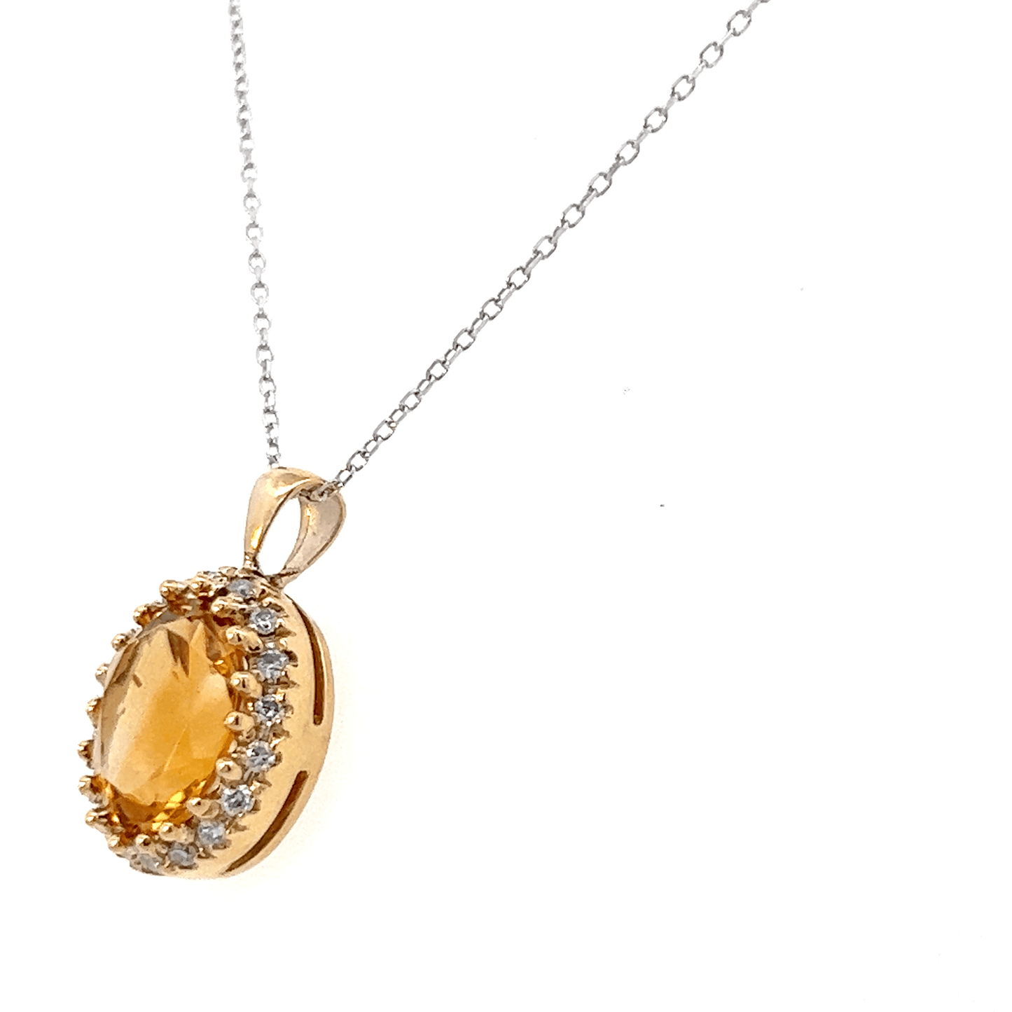 Elegant Citrine Pendant Necklace – 5.70 CT Citrine with Diamonds in 14K Yellow Gold