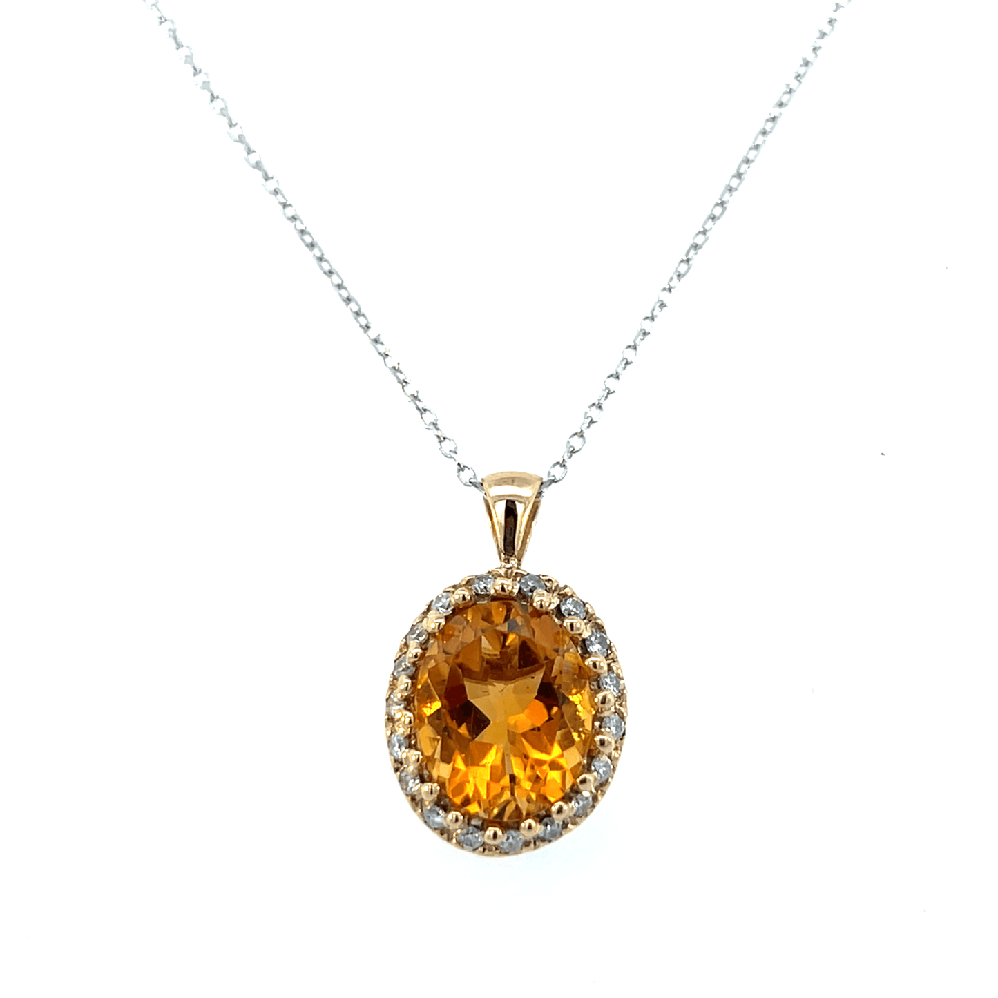 Elegant Citrine Pendant Necklace – 5.70 CT Citrine with Diamonds in 14K Yellow Gold