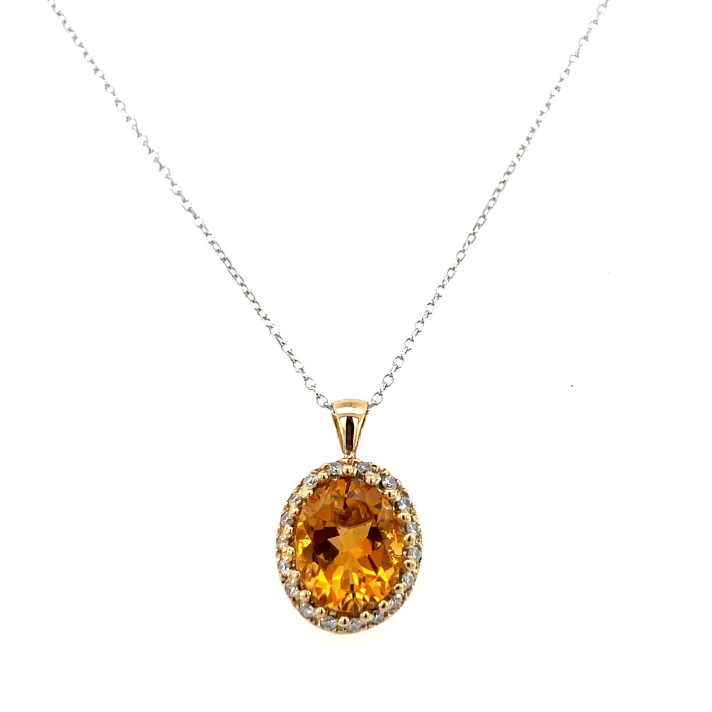 Elegant Citrine Pendant Necklace – 5.70 CT Citrine with Diamonds in 14K Yellow Gold