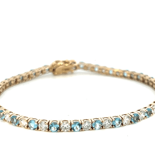 Aquamarine & Diamond Tennis Bracelet in 14K Yellow Gold – 6.45 CTW