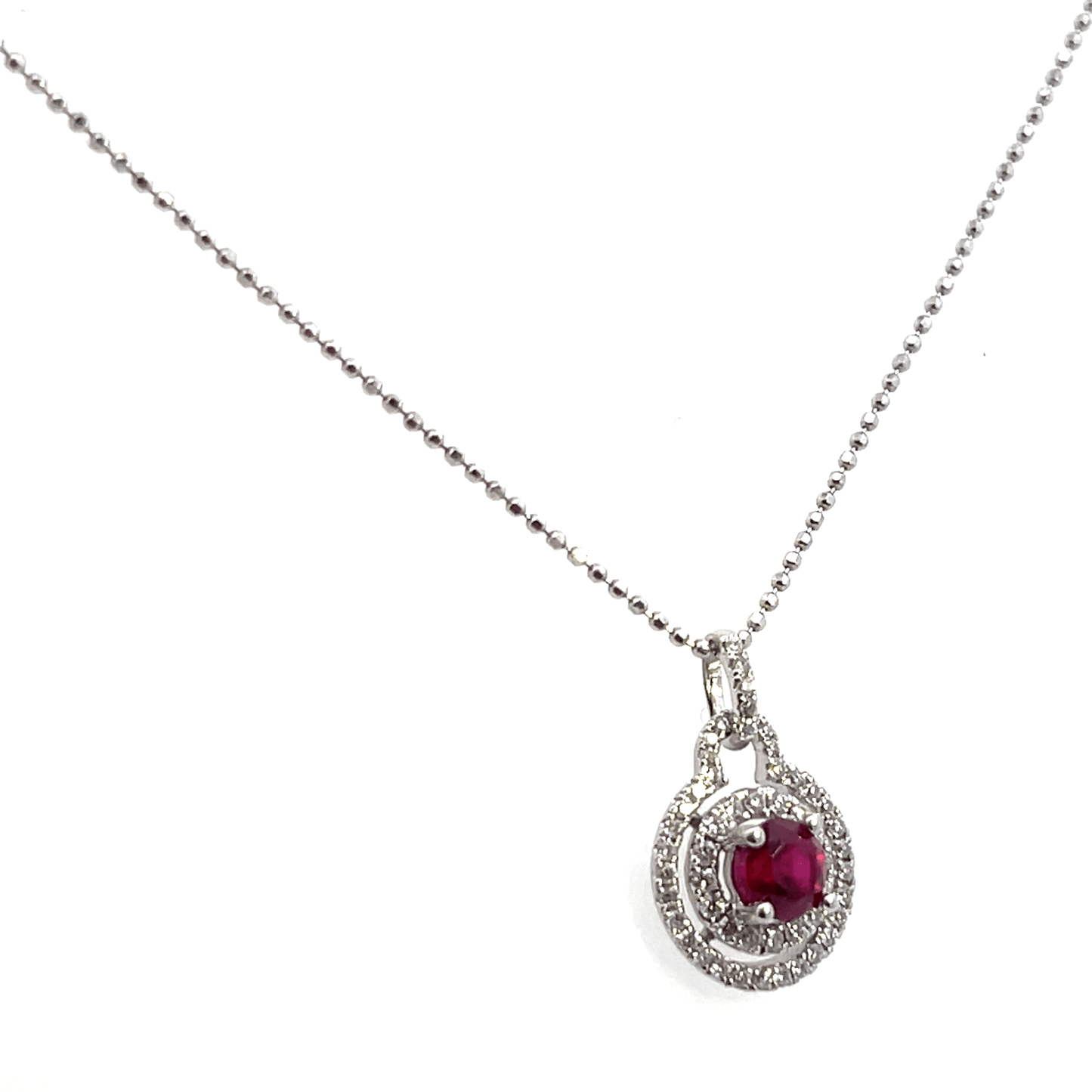 Ruby & Diamond Pendant Necklace in 18K White Gold – 1.17 CTW