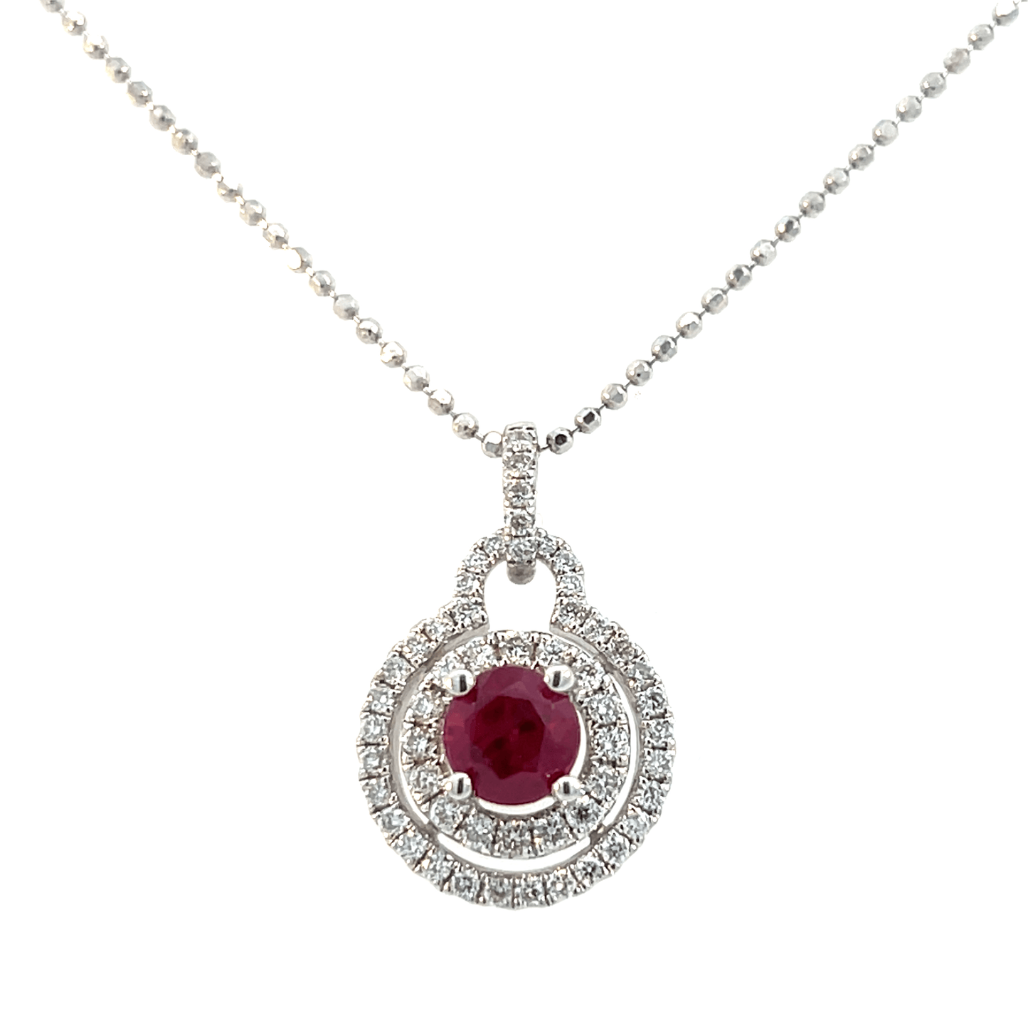 Ruby & Diamond Pendant Necklace in 18K White Gold – 1.17 CTW