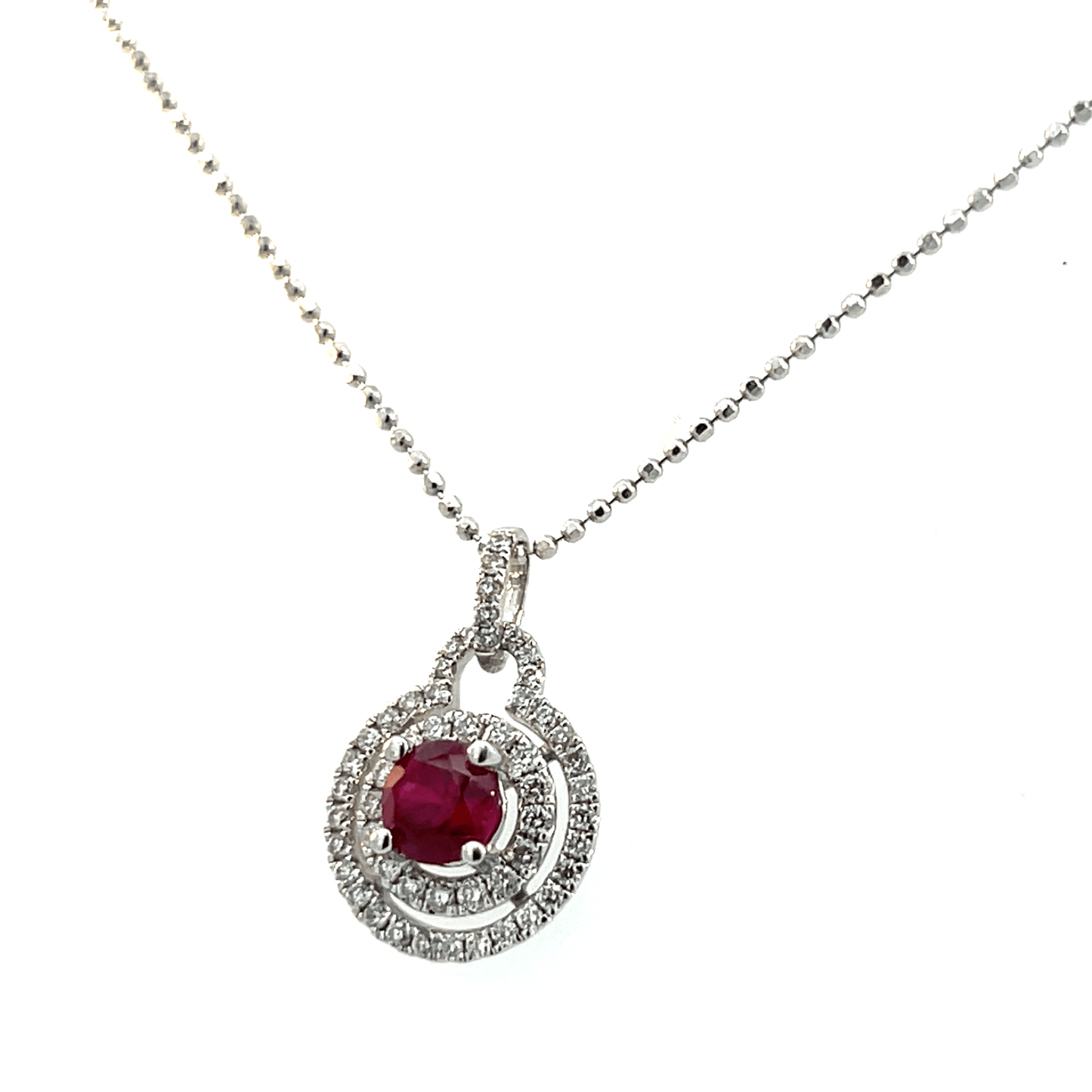 Ruby & Diamond Pendant Necklace in 18K White Gold – 1.17 CTW