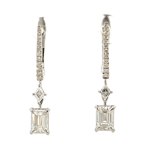 Emerald-Cut Diamond Drop Earrings in 18K White Gold – 1.80 CTW (GIA Certified)